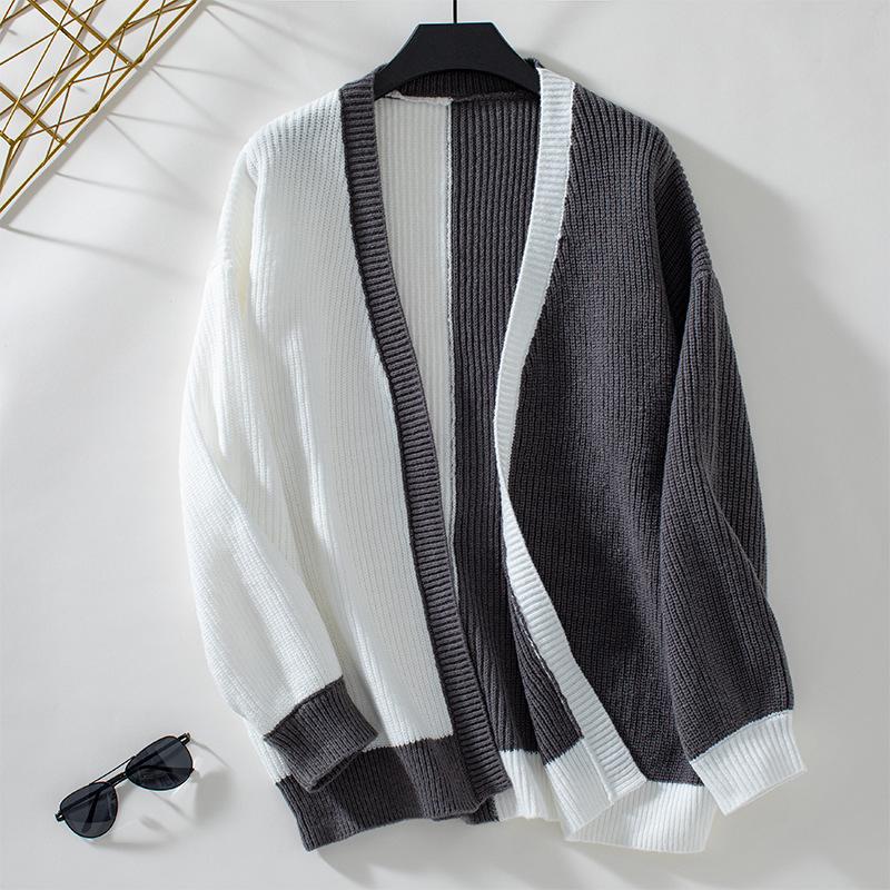 European and American Color Block Sweater Women's Autumn and Winter New Casual Loose Long-sleeved Knitted Cardigan Jacket for Women