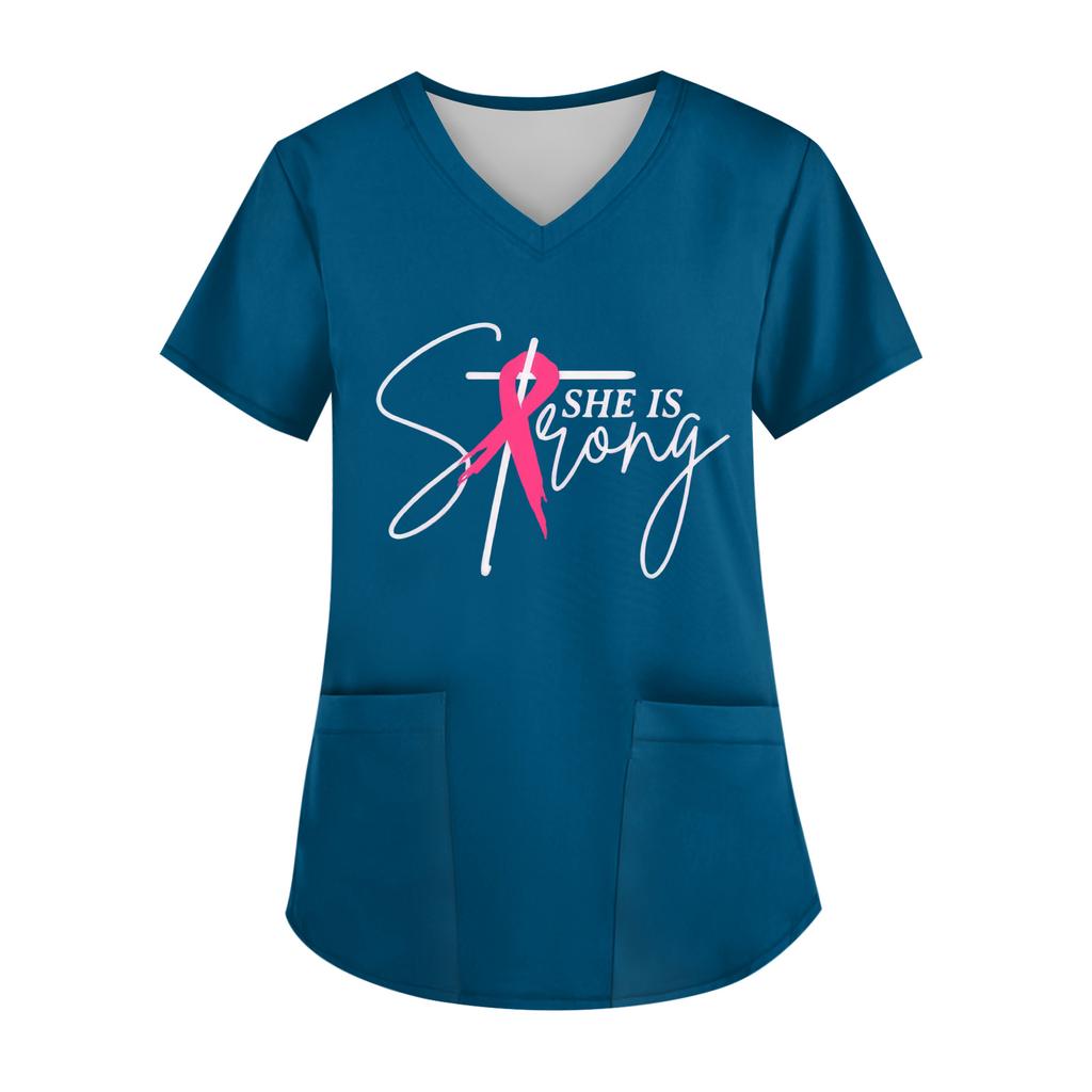 Women's V-Neck Short-Sleeve Pocketed Top With Side Slit