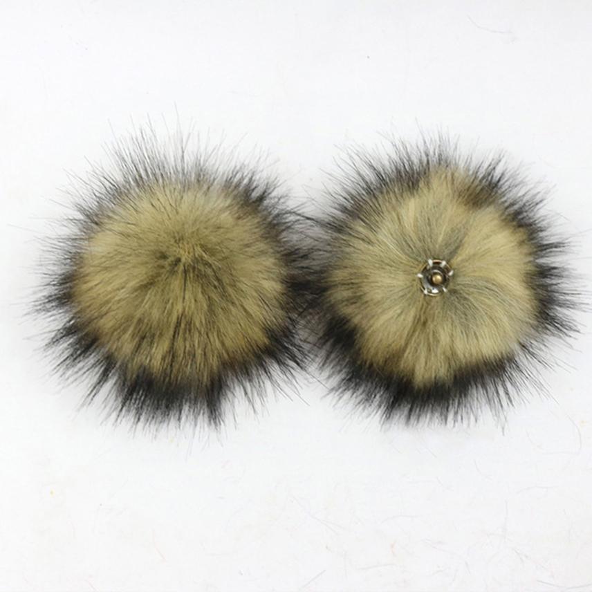 2Pcs Faux Fox Fur Pom-Pom for Hats DIY Crafts Hairball Hat Ball Pompom for Handicrafts with Press Button Toys Accessories