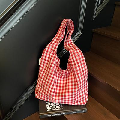 Karierte Canvas-Tasche Damen große Kapazität neue Sommer vielseitige Umhängetasche leichte Studenten-Klassen-Tote-Bag