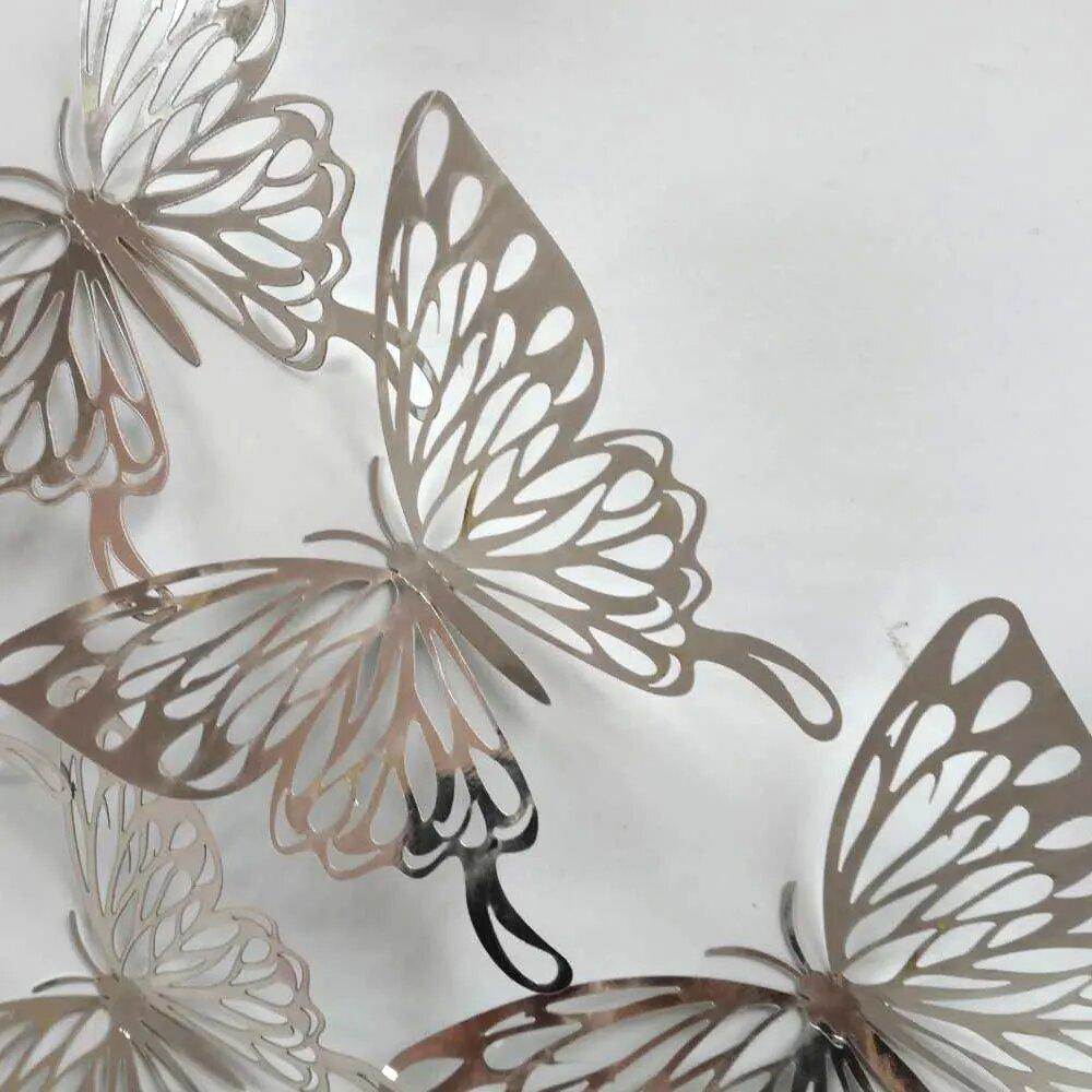 12Pcs/set 3D Hollow Butterflies Stickers Metal  Silver Hollow Butterfly for Party Balloons Home Decor Wall Decor