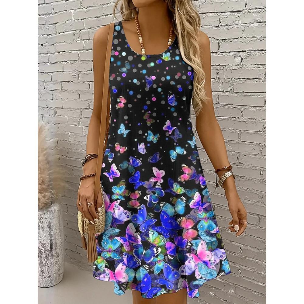 

Женское Мини-платье Сарафан Платье А-силуэта Летнее Платье Отпуск Повседневное Ежедневное Обычная посадка С принтом Однотонное Без рукавов С V-образным вырезом Лето S