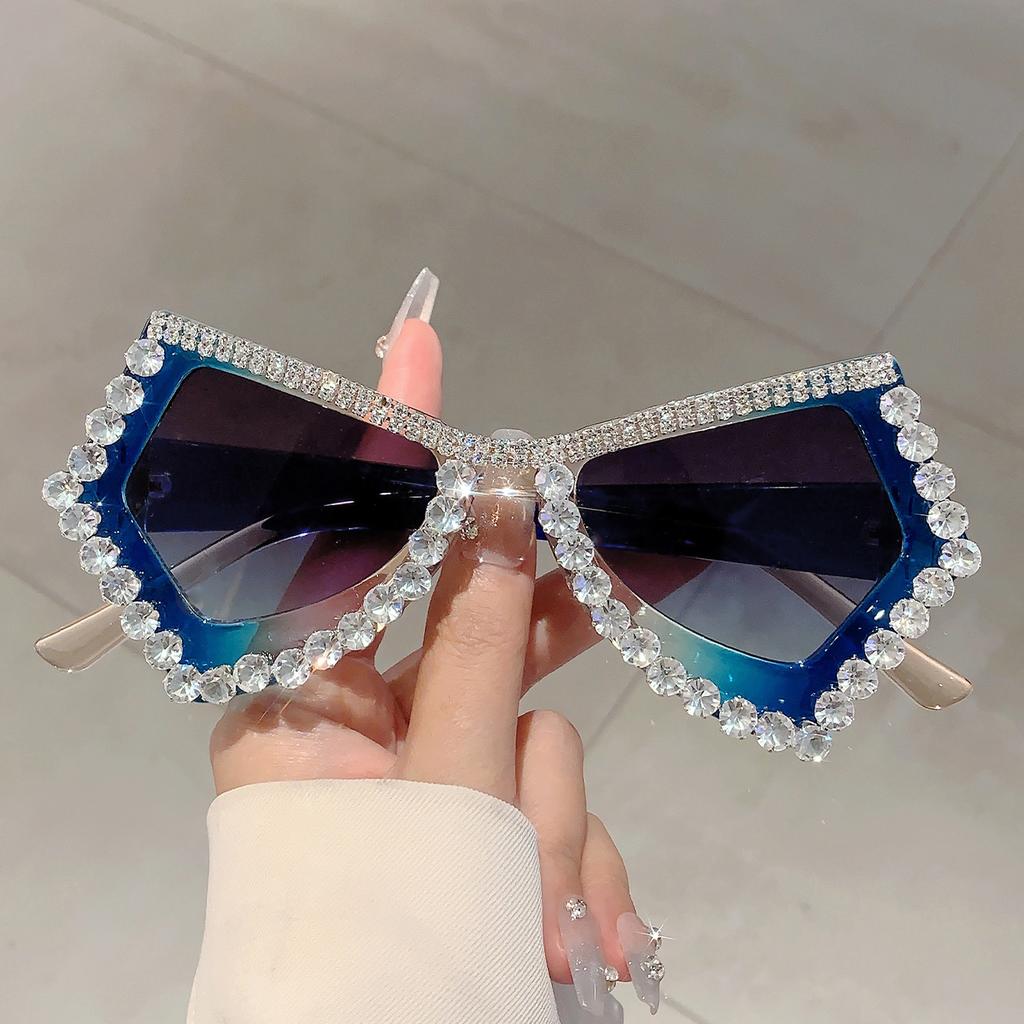 Luxury Crystal Shiny Shades Polygon Designer Gradient Women's Sunglasses Candy Color Decoration Ladies Sun Glasses