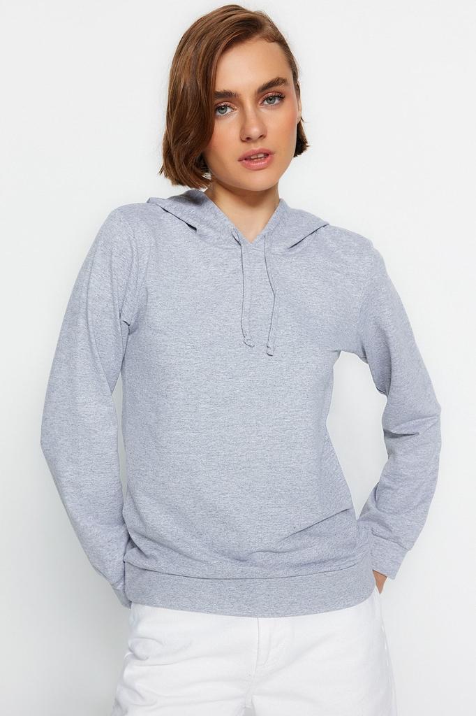 Women's Fashionable Stylish Sweatshirt Black Regular Normal Fit Basic Hooded Thin Knitted Sweatshirt
