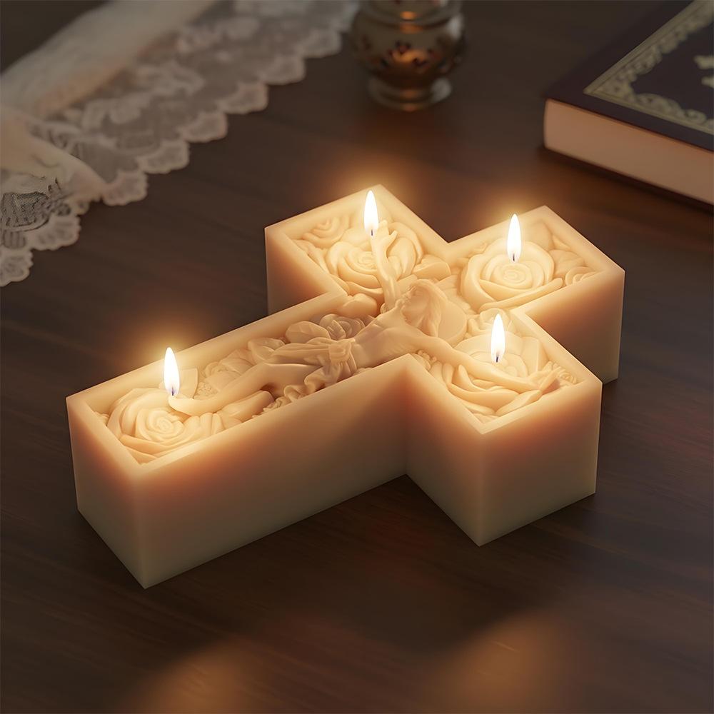 Cross Candle Mold Multifunctional Rose Flower Mold Aromatherapy Candle Mold Easy To Clean For Table Centerpieces Religious Gifts