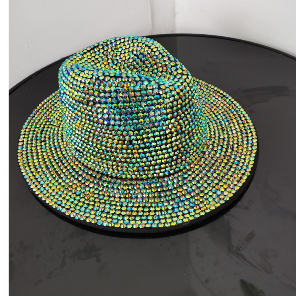 Blue/Beige Pearl Fedora Hat Bling Fedora Jazz Hats For Men And Women Handmade Advanced Fashion Outdoor Party Stage Hat