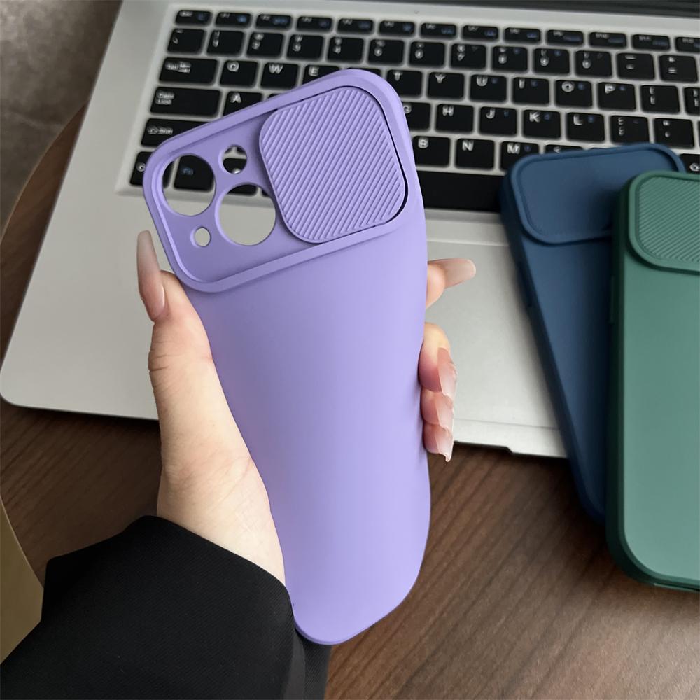 Fashion Solid Color Slide Camera Protection Soft Silicone Case For iPhone 16 15 14 Plus 13 12 11 Pro Max XS XR 7 8 Bumper Cover