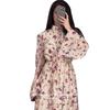 Rochie lungă franceză slim fit cu guler semi-înalt și mâneci evazate, cu imprimeu floral, pentru femei, Toamna 2025