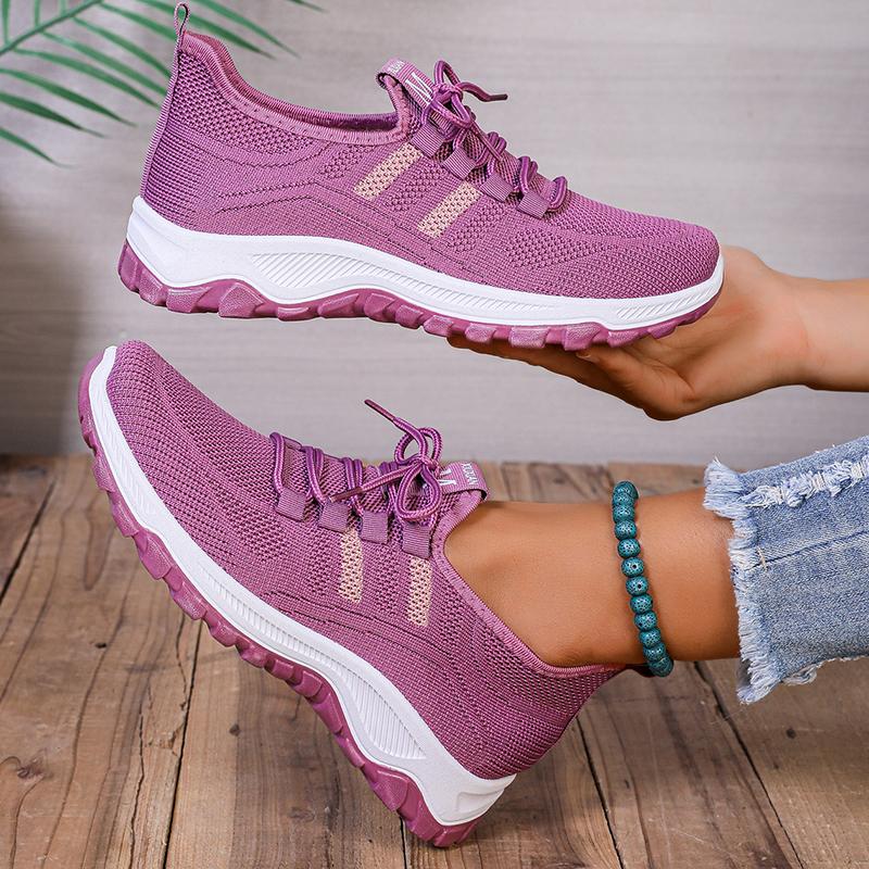 Fashion Women's Casual Running Shoes Soft Sole Breathable Knitted Sneakers Woman Comfort Non Slip Walking Shoes Purple Platform Sneakers