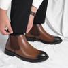 Fashion Vintage Chelsea Mens Ankle Boots Elevator Leather British Style Street Style Male Platform Chelsea Boots Slip On Motocross Boots