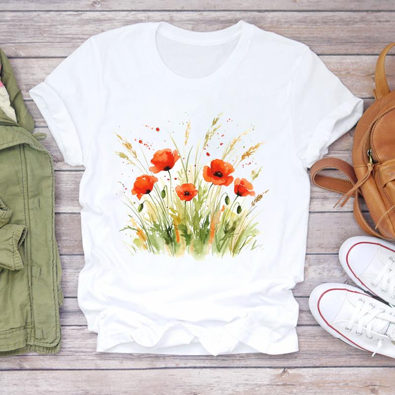 (Asian Size) Women Tee sweet love heart trend cute Top Clothing Casual  Short Sleeve T Shirt Fashion Print Lady Female Graphic T-shirts