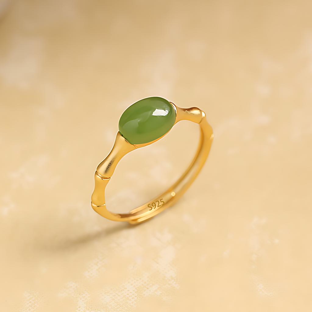 PANJBJ Anello Geometrico in Argento Sterling 925 con Giada di Hotan per Donna Ragazza Regolabile Gioielli Delicati Retrò Regalo di Compleanno Dropshipping