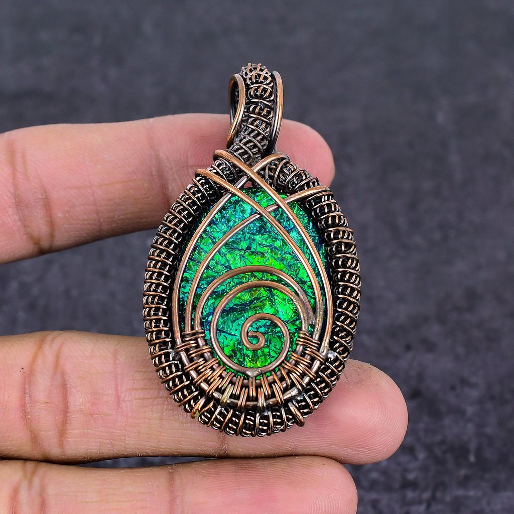 Green Triplet Opal Handmade Copper Wire Wrap Jewelry Pendant 2.52" L9t61
