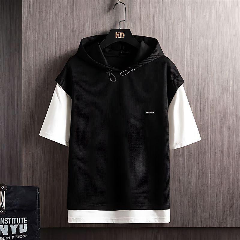 Men Casual Sportswear Set Ort Sve Hoodie T-irt Loose Fit Summer Brand Mo Two-Piece Ensemble for Teens