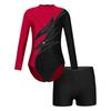 Girls Long Sleeve Dance Leotard Mock Neck Rhinestones Keyhole Back V-front Waistband Shorts Performance Outfit
