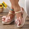 Comemore Women Sandals Bow Wedges High Heels Sandals Women New Peep Toe Platform Sandal Casual Party Daily Woman Shoes