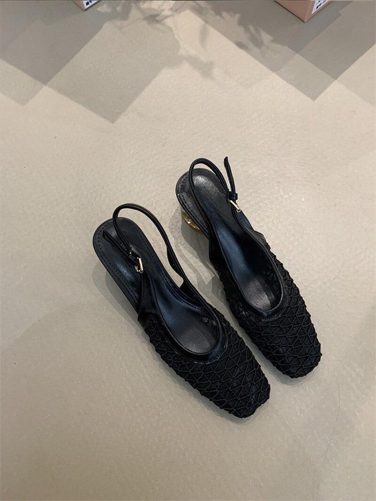 

Модные сетчатые женские босоножки на каблуке, дизайнерские туфли на среднем каблуке, женские однотонные модные летние новые элегантные босоножки для ходьбы 40 чёрный