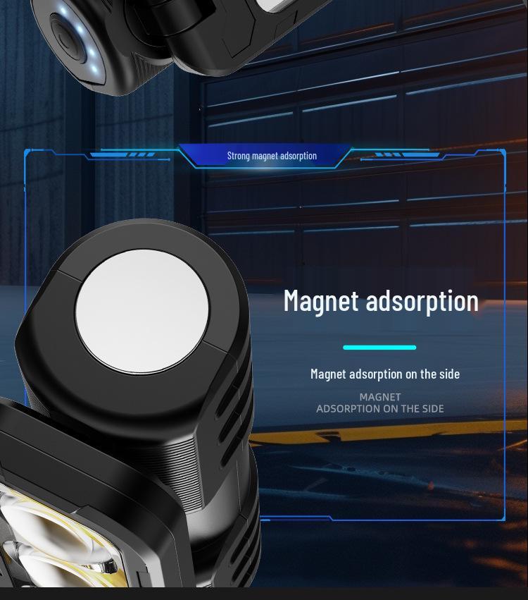 Multifunksjonell roterende magnetisk hodelykt med elektrisk display