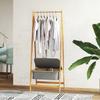 Folding Bamboo Clothes Rack with Fabric Basket with Lid for Hallway Entrance Bedroom 60x44.5x157.5 cm Grey
