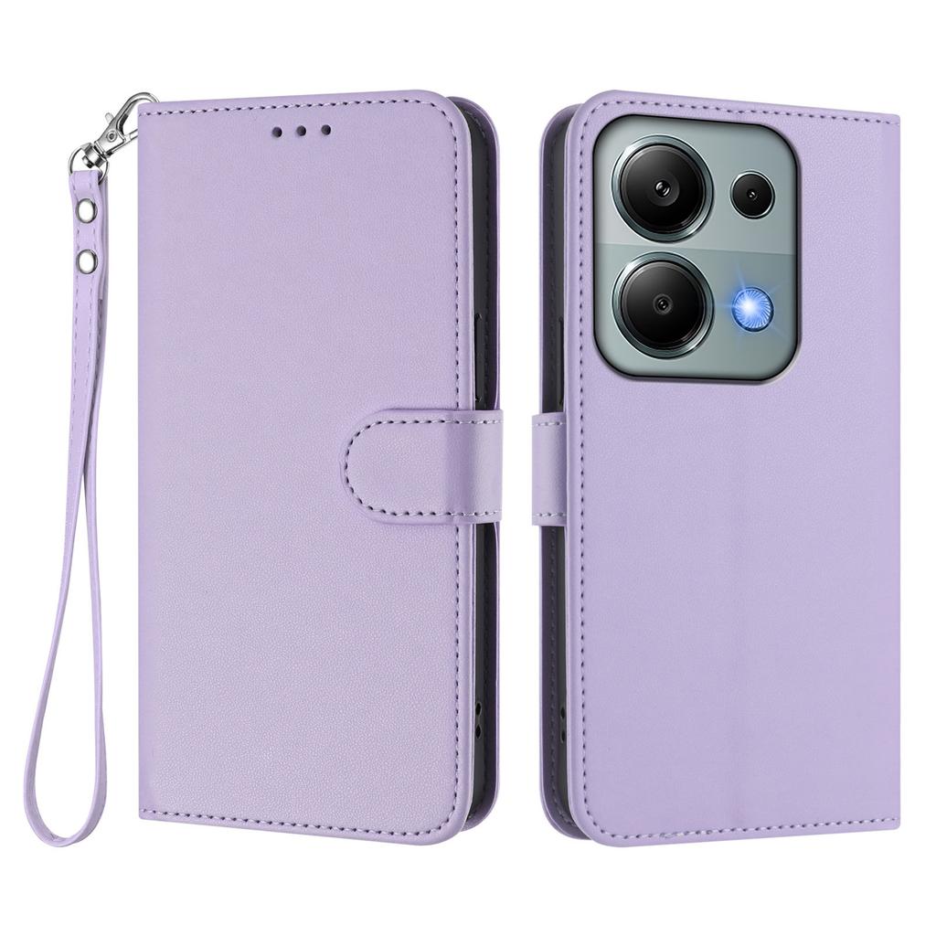 For Xiaomi Poco M6 Pro 4G/Xiaomi Redmi Note 14S 4G/Xiaomi Redmi Note 13 Pro 4G Leather Case Wallet Stand Phone Cover with Wrist Strap