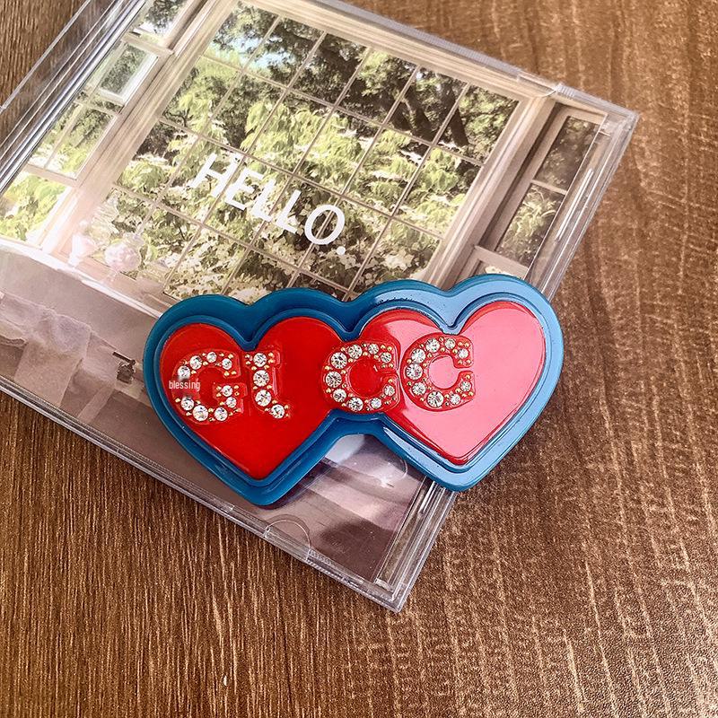 Double Love Heart Spring Clip Hairpins - Peach & Pastel French Bangs Accessories