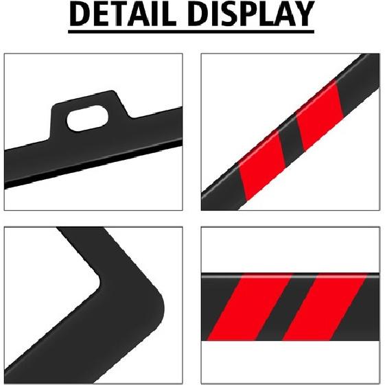 2P For Dodge Charger Red Car License Plate Frame Black Metal Cover Accessories