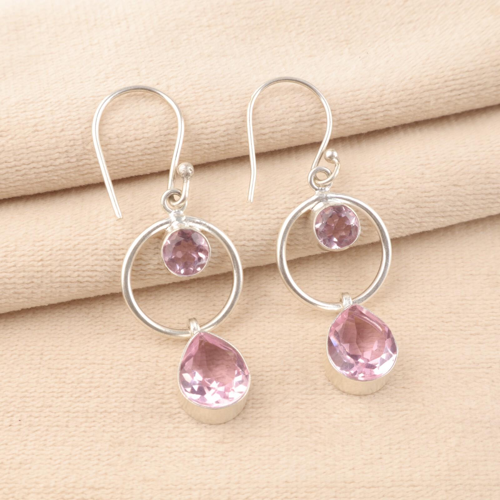 

Natural Morganite Gemstone 925 Sterling Silver Jewelry Handcrafted Earrings 2.0 EE-140-2