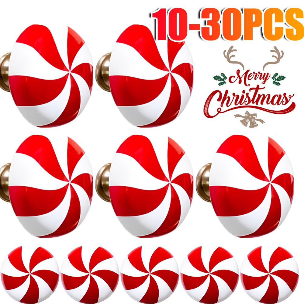10-30pcs Christmas Knob Button Cover Christmas Candy Cane Ornament Christmas Peppermint Candy Decoration Christmas Decoration