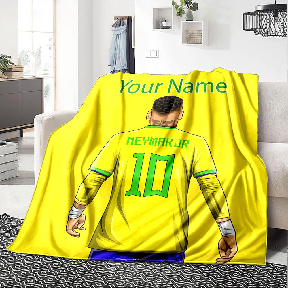 1 Stück Neymar Decke mit individuellem Namen, Geschenk, für Männer und Frauen, Weiche Decke, Gut für Schlafsofa Couch Reisen, Leichte Flanelldecke