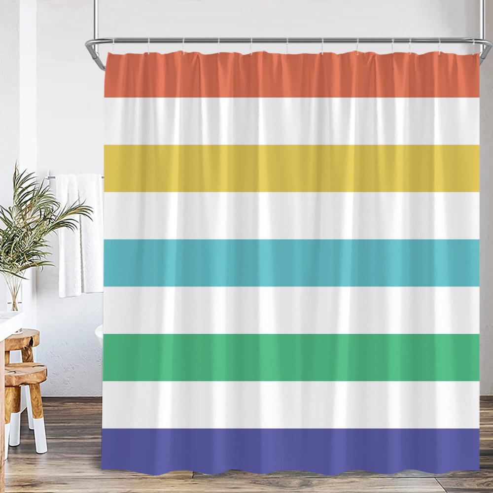Geometric Stripes Shower Curtain Abstract Wavy Line Spots Art Aesthetic Bathroom Decorations Modern Bath Curtain with Hooks