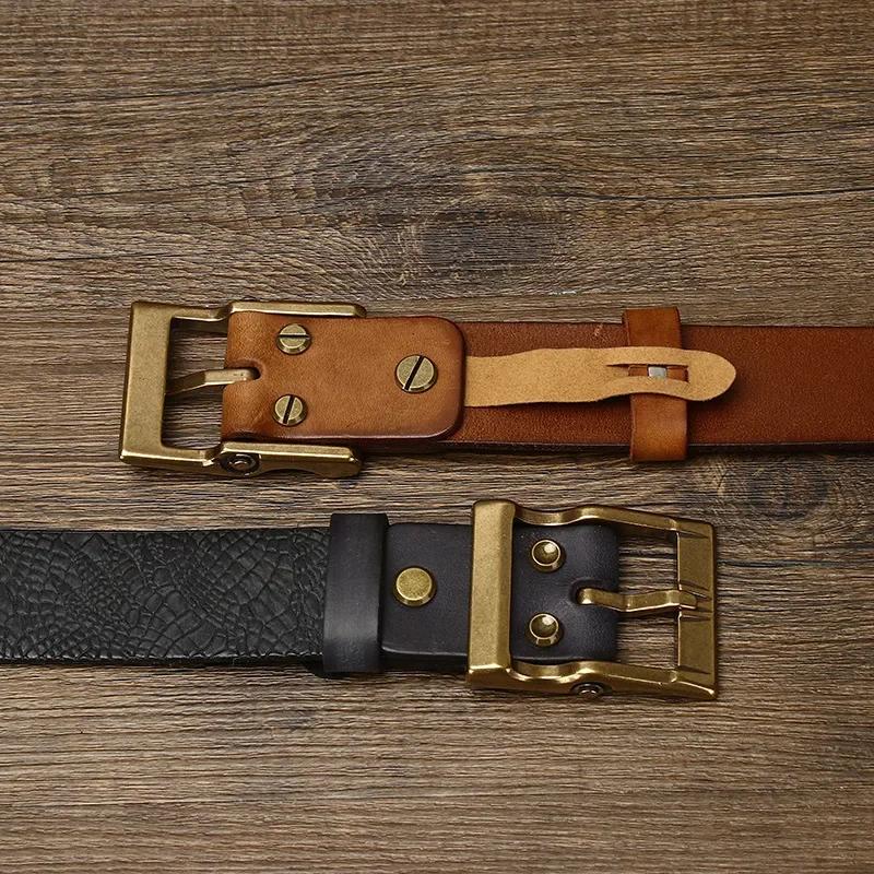 3.8 Široké Pásky z Pravé Hovězí Kůže pro Pánské Džíny Vysoké Kvality S Mosaznou Sponou Pás Cowboy Pás Módní Designér pro Muže