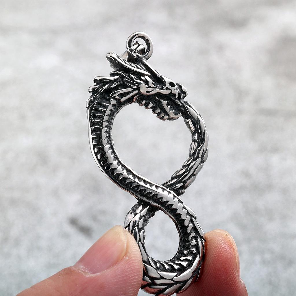 Vintage Stainless Steel 3D Dragon Pendant Necklace Unisex Design