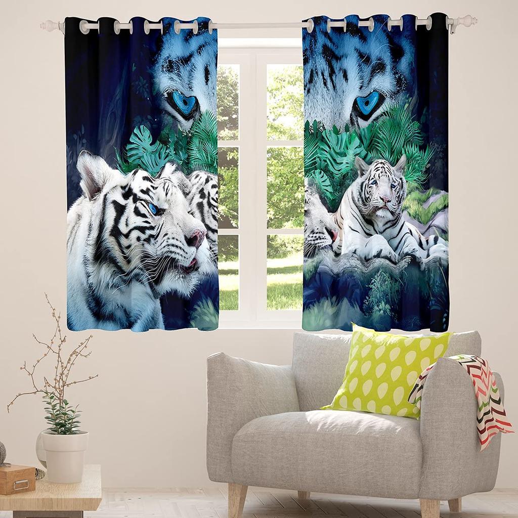 Cute Tiger Blackout Curtains Kawaii Wild Animal Drapes for Children Boys Girls Bedroom Living Room Print Window Dreapes 2 Panels
