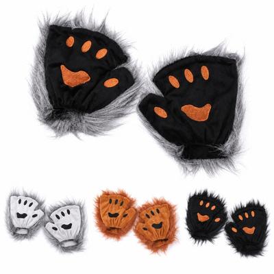 Cute Bear Paw Fingerless Mittens Faux Fur Cosplay Gloves Cat Paw Gloves For Costume Accessories
