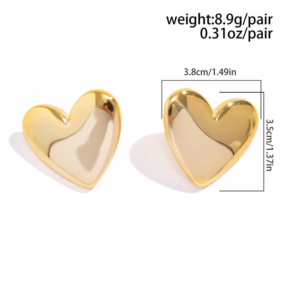 Minimalist Punk Gold Color Smooth Love Heart Stud Earrings for Women 2025 Trend Wed Bridal Goth Piercing Earrings Jewelry Gift