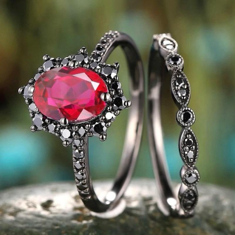 

European and American new fashion gun black red zircon inlaid light luxury versatile women s ring 6&Black Gun Plated красный