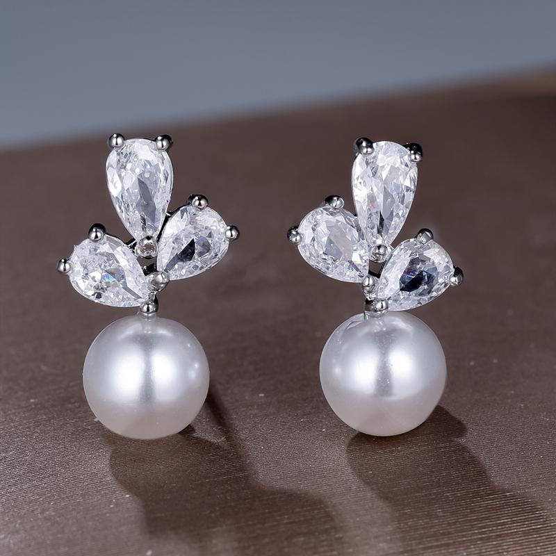 Корейские серьги-гвоздики в форме листа из искусственного жемчуга для женщин с белыми — фото 2