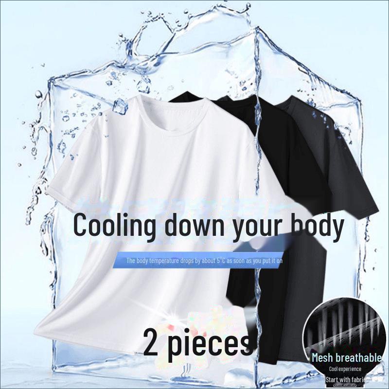 Men's Quick-Dry Gray Ice Silk Mesh Short-Sleeve T-Shirt, Breathable and Trendy Round Neck for Sports