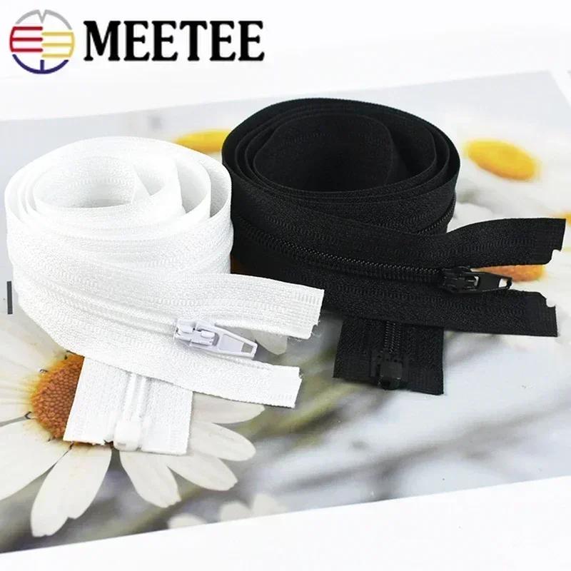 Meetee 5/10 Pezzi 40-300cm N°3 Cerniera in Nylon Nero Bianco Cerniere Aperte Giacca Piumino Cappotto Scarpe Cerniere con Blocco Automatico Accessorio Cucito Fai da Te