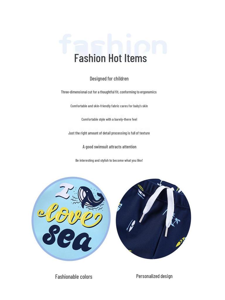 2025 Boys' Long Sleeve Split Swimsuit Set with Sunscreen Protection for Kids