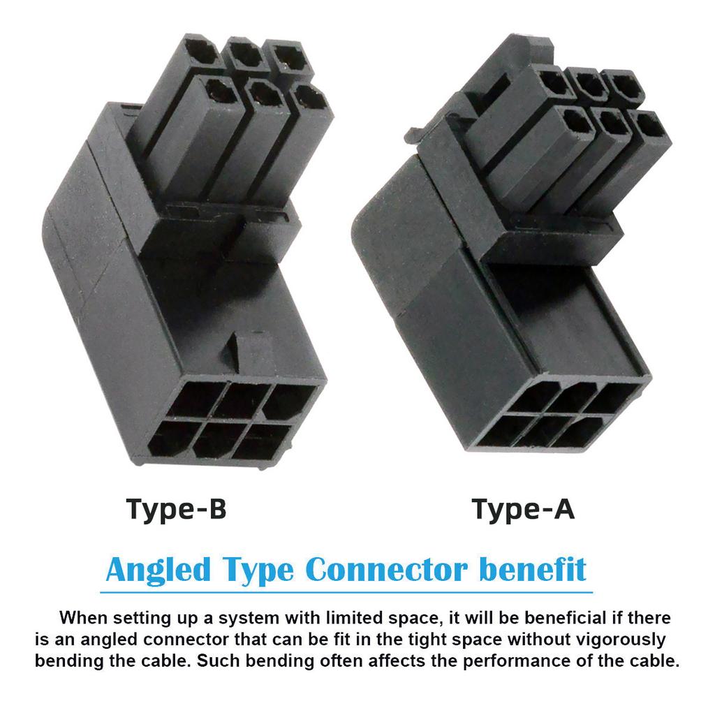 PW-021 2Pcs/Set ATX 6Pin Male to Female 90 Degree Up Down Angled Power Header Adapter for GPU Graphics Card