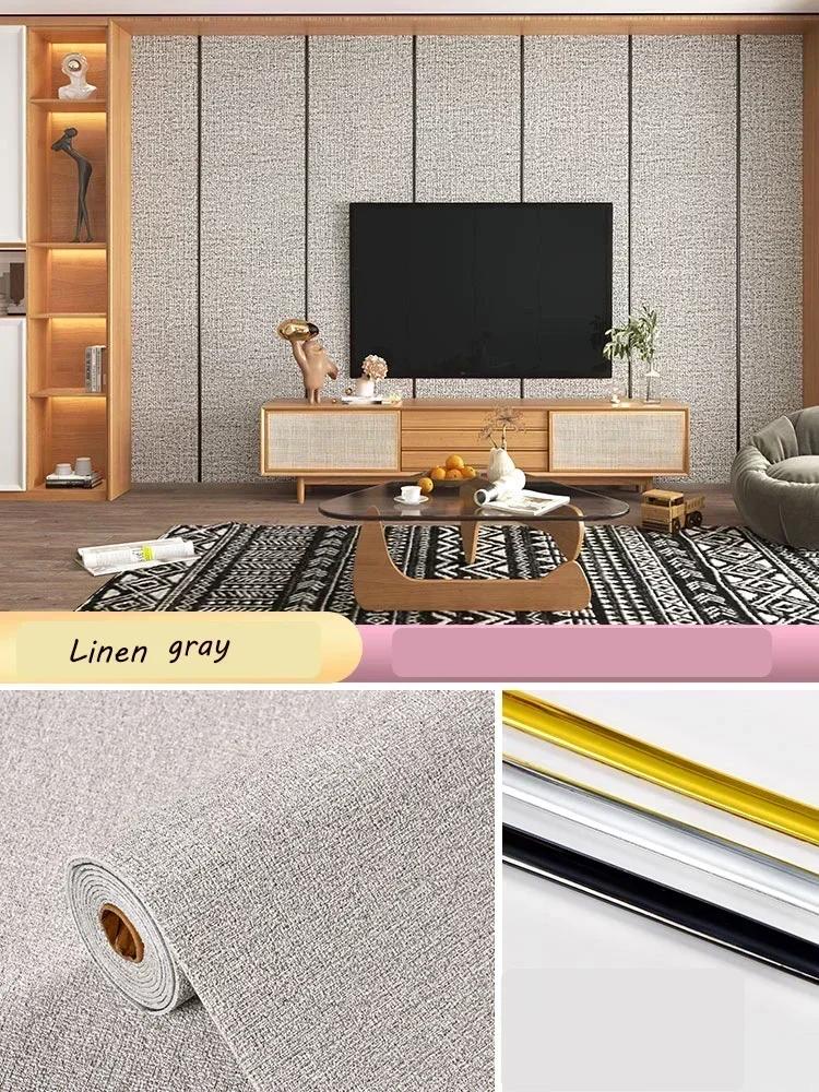 Linen Wallpaper Self-adhesive Waterproof Moisture-proof and Moldy Resistant 3D Wall Stickers Home Living Room Wall Decoration