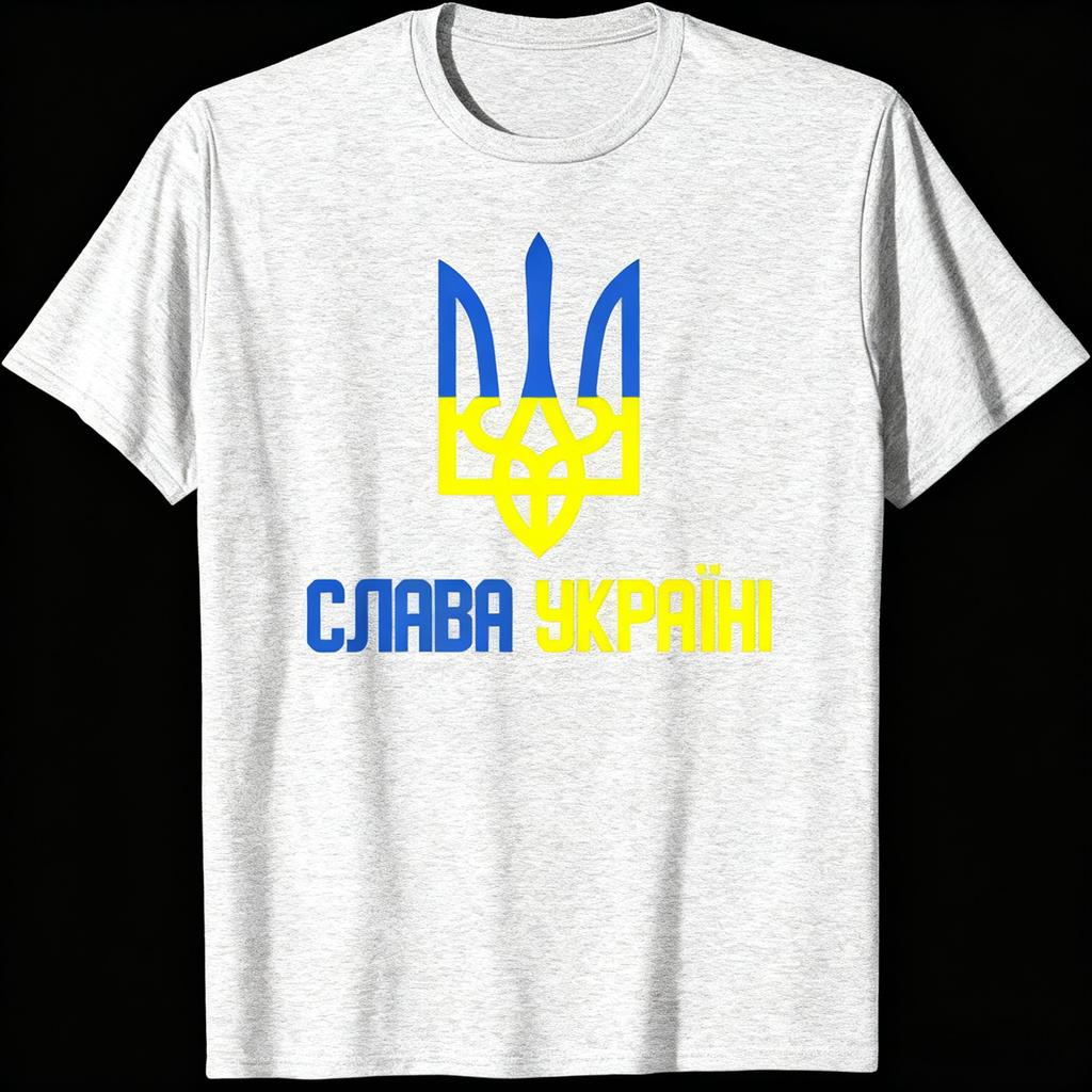 Ukrainian Glory Slava Ukraini Ukrainian National Emblem Men's Short-sleeved Casual T-shirt 100% Cotton Round Neck Summer Black