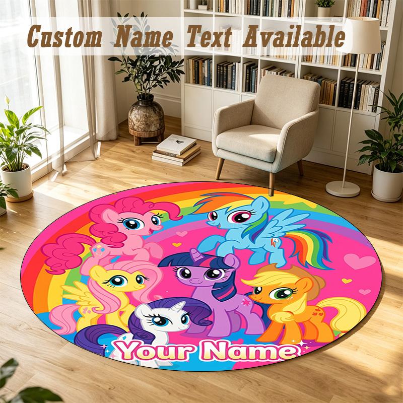 Round Rug Custom NameMy Little Pony Pattern Non Slip Carpet Home Floor Decor