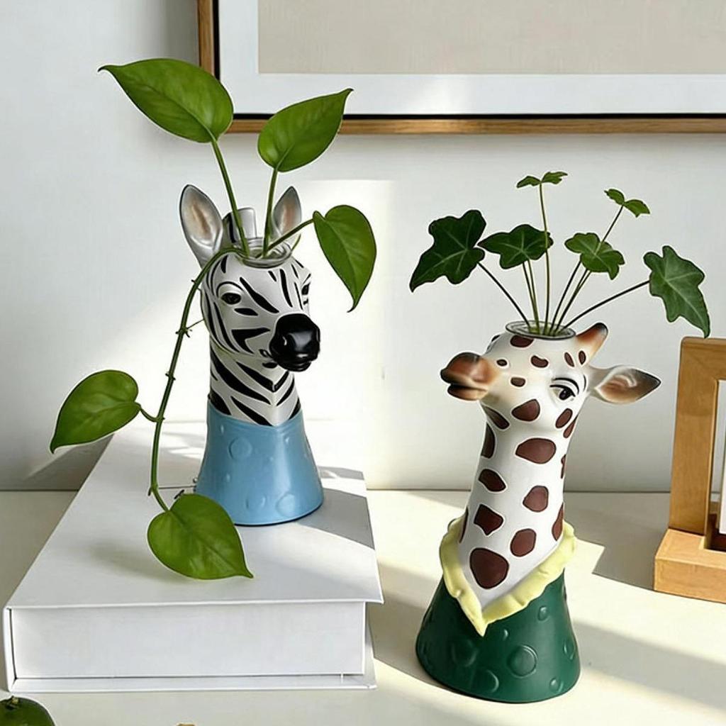 Animal Face Vase Home Decor Living Room Table Decoration Art Statue Ornaments,Creative,Dried Flower Vase Modern,