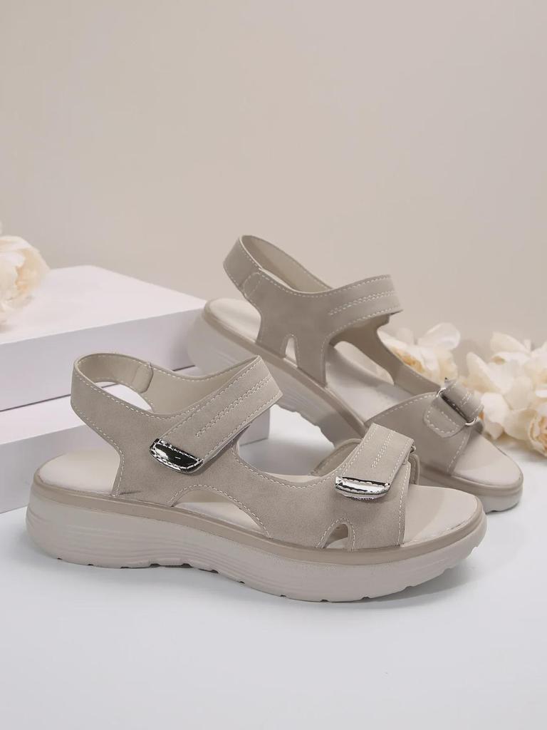 Summer 2025 Women's Sporty Wedge Heel Genuine Leather Sandals - Soft, Lightweight, Velcro, Plus Size Slippers.