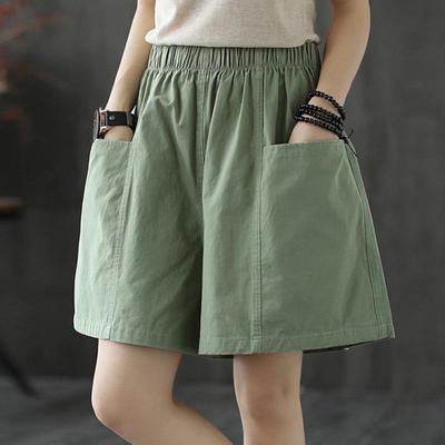 Womens' Summer Cotton Wide-Leg Shorts: Loose, Plus Size, Slimming, Casual Mid-Length