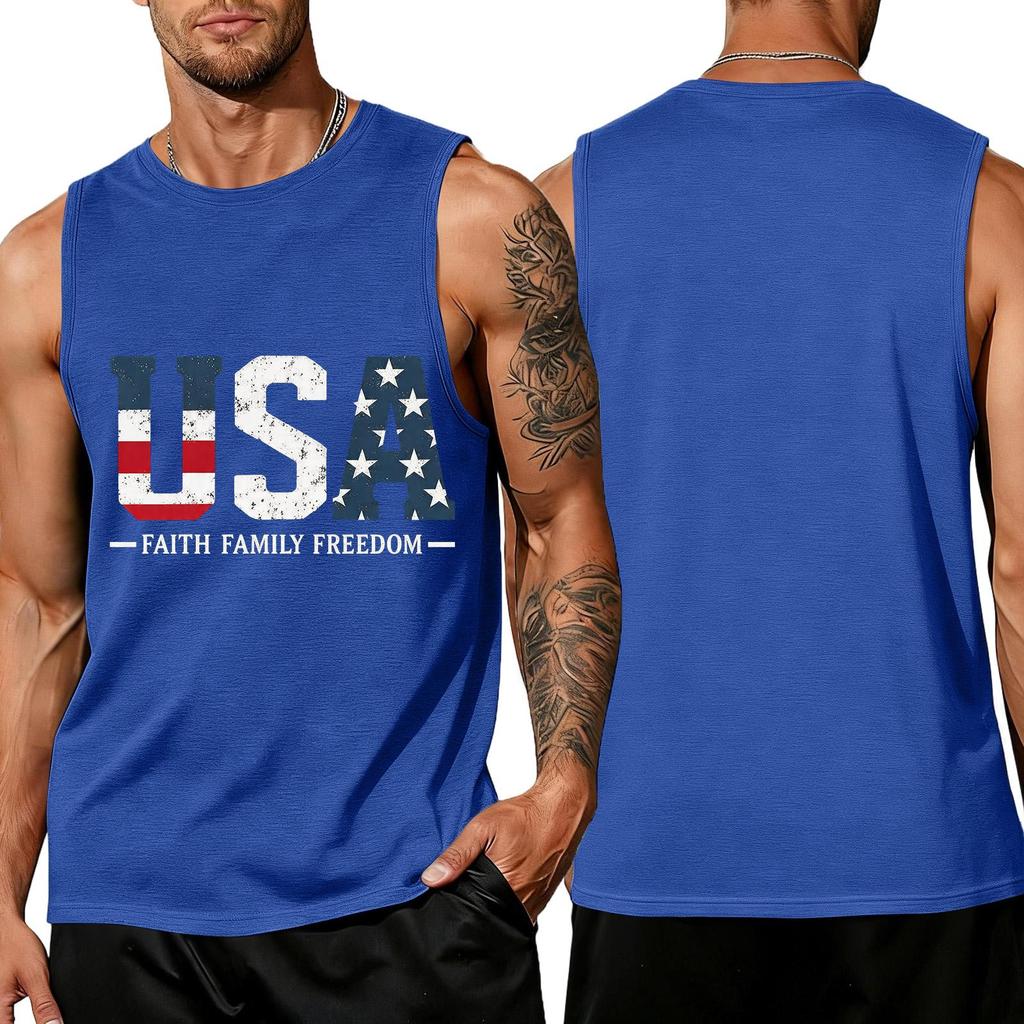 T-shirt sans manches imprimé drapeau du Jour de l'Indépendance, Débardeur décontracté ample pour hommes, pour l'été au quotidien