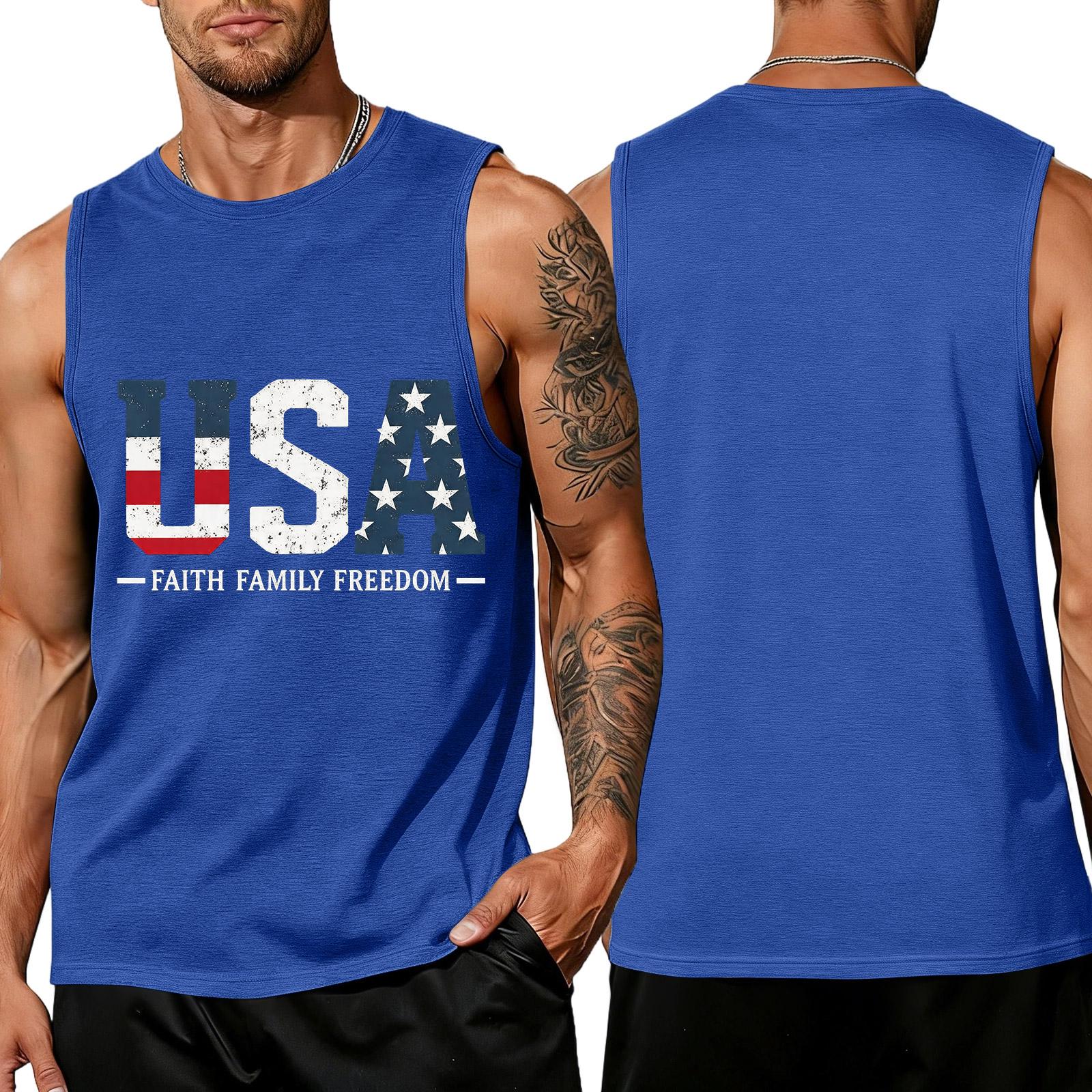 

Independence Day Flag Printed Sleeveless Shirt, Men s Loose Casual Daily Summer Tank Top XXXXL синий