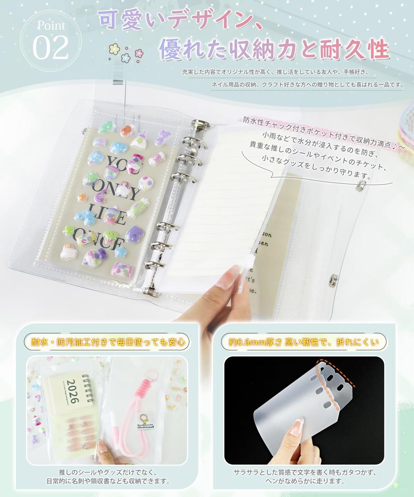 A6 Sticker Book Refill Cute Mini Notebook with Highly Waterproof Zippered Plastic Transparent Mini Sticker Book Binder with Clear Card Perfect for and